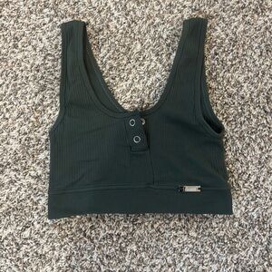 Bombshell Snap Seamless Dark Green Ribbed Sports Bra